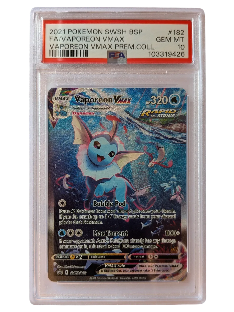 FA VAPOREON VMAX 182 PSA 10 VAPOREON VMAX PREM. COLL. 2021 POKEMON SWSH BSP